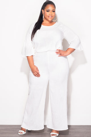 Final Sale Plus Size 2pc Top and Pants Set in Off White Linen