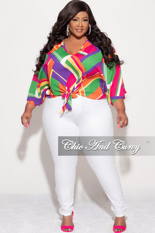Final Sale Plus Size Knotted Top in Multi Color Design Print