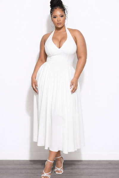 Final Sale Plus Size Corset Halter Midi Dress in White – Chic And Curvy
