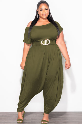 Final Sale Plus Size Harem Jumpsuit in Olive Green