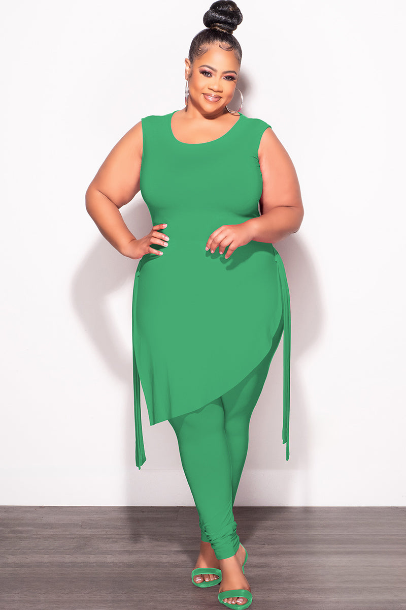Final Sale Plus Size 2pc Sleeveless Top and Pants Set in Green