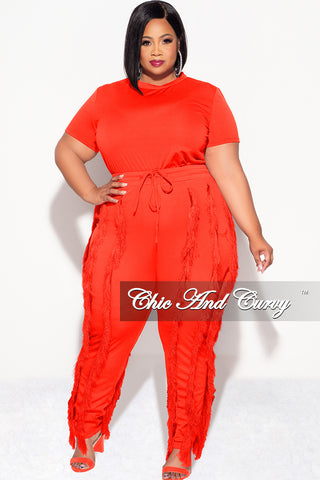 Final Sale Plus Size 2pc Tassel Pant Set in Orange