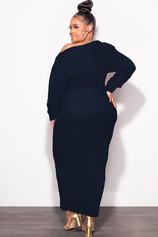 Final Sale Plus Size Mesh Midi Dress in Navy