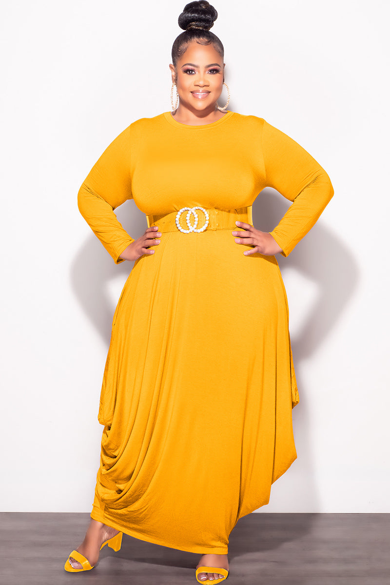 Final Sale Plus Size Long Sleeve Casual Loose Pocket Dress in Mustard*