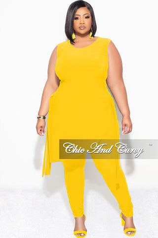 Final Sale Plus Size 2pc Sleeveless Top and Pants Set in Yellow