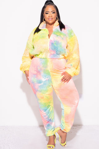 Final Sale Plus Size 2-Piece Set Fleece Jacket & Legging in Pastel Rainbow