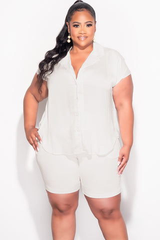 Final Sale Plus Size Collar Button Up in Ivory