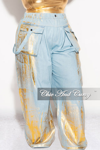 Final Sale Plus Size Cargo Pants in Denim Gold Foil