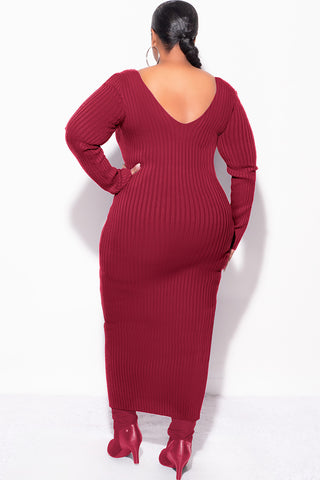 Final Sale Plus Size BodyCon Ribbed Knit Dress in Burgundy