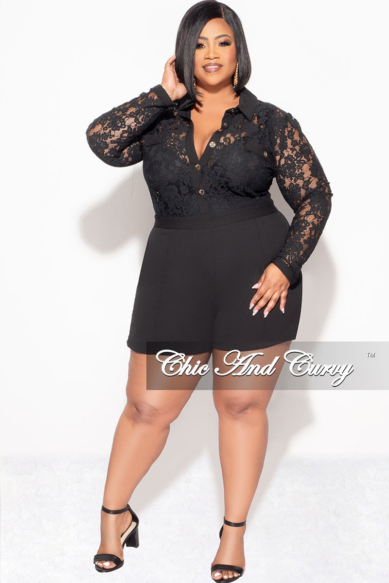 Final Sale Plus Size Lace Romper in Black