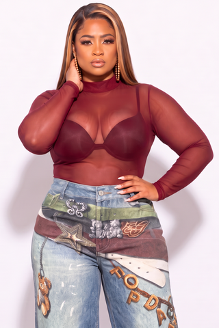 Final Sale Plus Size Mesh Top in Burgundy