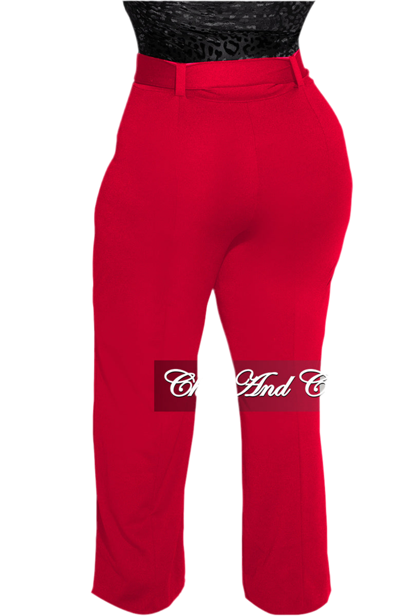 Final Sale Plus Size High-Waist Wide Leg Pants in Red Chic And Curvy Final Sale Plus Size High-Waist Wide Leg Pants in Red Chic And Curvy