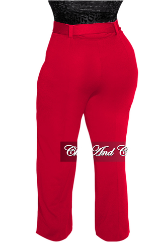 Final Sale Plus Size High-Waist Wide Leg Pants in Red