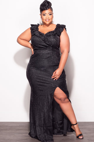 Final Sale Plus Size Glitter Pleated Maxi Dress in Black - 3x 22 Final Sale Plus Size Glitter Pleated Maxi Dress in Black - 3x 22