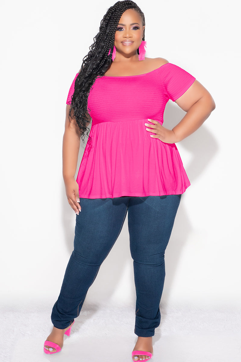 Final Sale Plus Size Smocked BabyDoll Top in Hot Pink