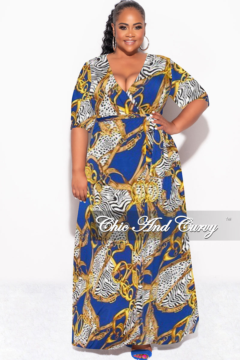Final Sale Plus Size Deep V Faux Wrap Dress with 3/4 Sleeves in Blue Black Print - 3x 22 Final Sale Plus Size Deep V Faux Wrap Dress with 3/4 Sleeves in Blue Black Print - 3x 22