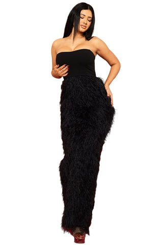 Final Sale Strapless Fur Dress in Black
