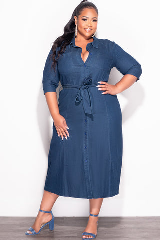 Final Sale Plus Size Coat Dress in Dark Denim
