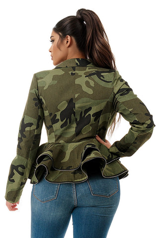 Final Sale Plus Size Peplum Jacket in Camouflage Print