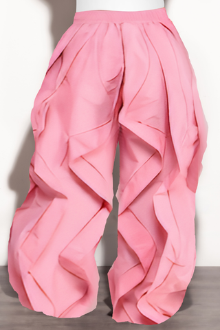 Final Sale Plus Size Wide Leg Drawstring Oversized Windbreaker Wavy Pants in Soft Pink