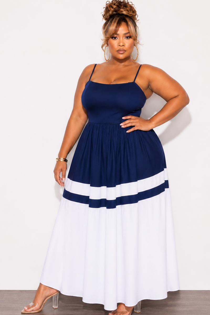 navy blue and white plus size dress SHEIN Plus Size Navy Blue Pleated Maxi Dress Wedding Guest Party Semi Formal Oversized V-Neck Bishop Sleeve Random Print Elegant Formal Vaca,4XL