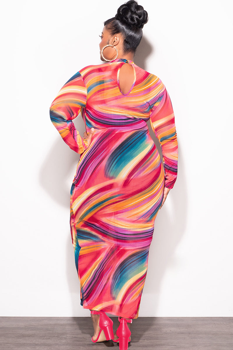 mesh bodycon dress Final Sale Plus Size Sheer Mesh Bodycon Dress in Paint Brush Print – Chic And Curvy