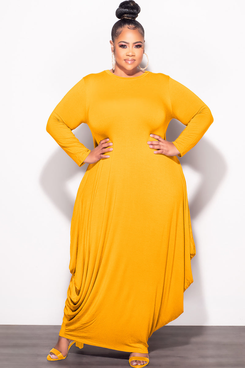 Final Sale Plus Size Long Sleeve Casual Loose Pocket Dress in Mustard* Final Sale Plus Size Long Sleeve Casual Loose Pocket Dress in Mustard*