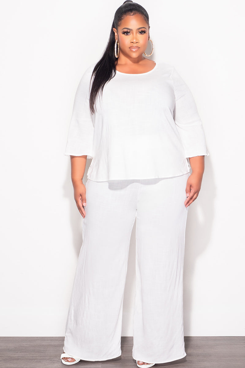 Final Sale Plus Size 2pc Top and Pants Set in Off White Linen