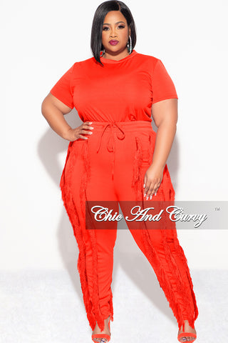 Final Sale Plus Size 2pc Tassel Pant Set in Orange