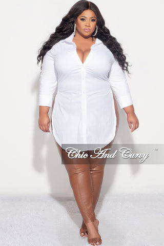 Final Sale Size Long Sleeve High-Low Button Up Collar Top in White