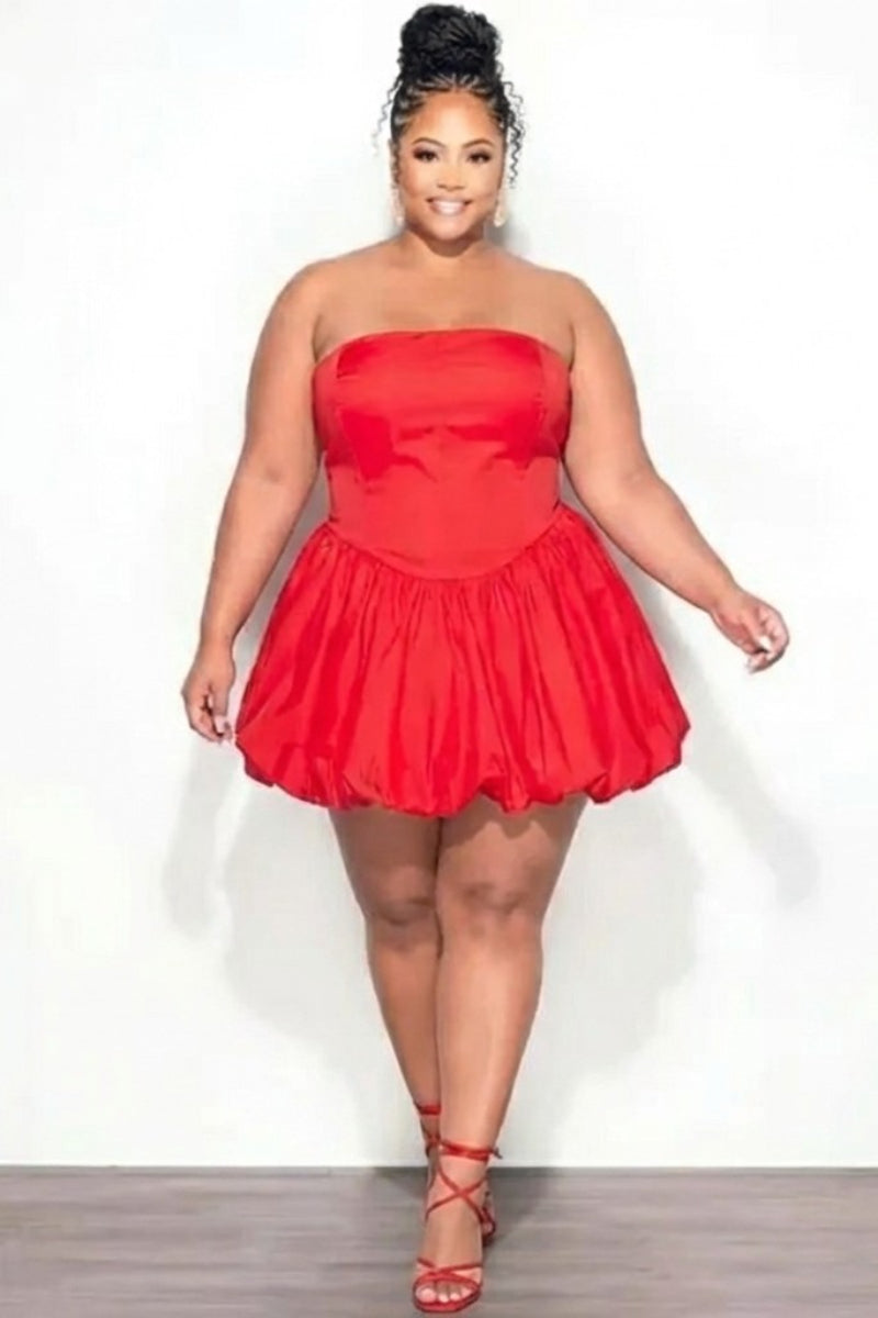 Final Sale Plus Size Bubble Mini Dress in Red