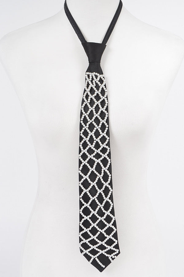 Final Sale Necktie with Faux Pearls Necklace