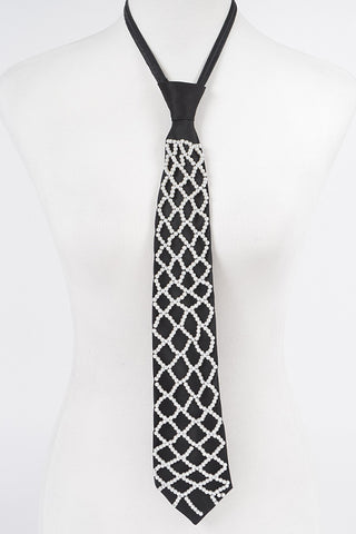 Final Sale Necktie with Faux Pearls Necklace