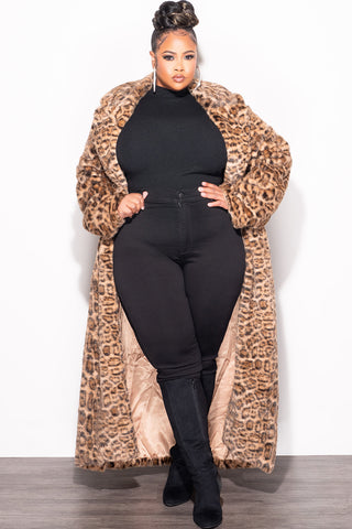 Final Sale Plus Size Faux Fur Trench Coat in Animal Print