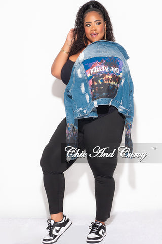 Final Sale Plus Size Denim Jacket with Hollywood Graphic Back