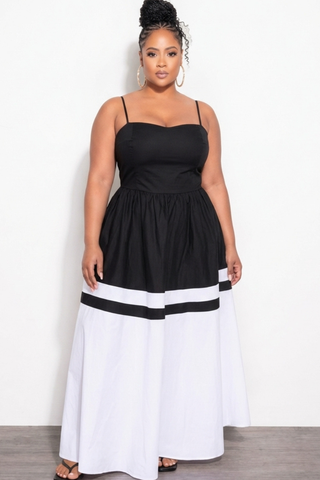 black and grey colorblock dress Final Sale Plus Size Poplin Color Block Maxi Dress Black and White
