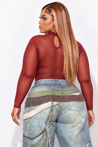 Final Sale Plus Size Mesh Top in Burgundy