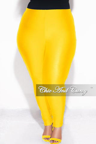 Final Sale Plus Size High Waisted Shiny Leggings in Marigold Yellow