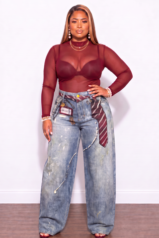Final Sale Plus Size Mesh Top in Burgundy