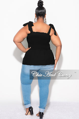 Final Sale Plus Size Smocked Peplum Tank Top in Black