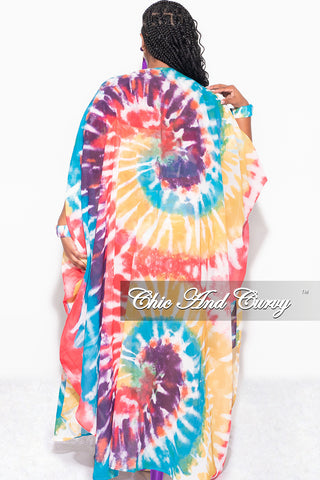 Final Sale Plus Size Chiffon Duster With Wrist Cuff in Red /Purple Multi Tie Dye