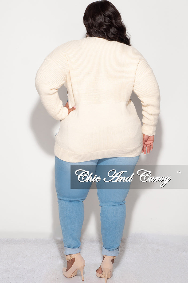 Final Sale Plus Size Button Up Wool Cardigan with Denim Pockets in Ivory