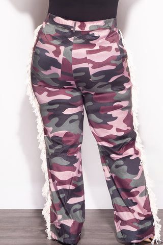 Final Sale Plus Size Pants with Fringe High Waist in Camo