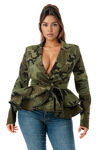 Final Sale Plus Size Peplum Jacket in Camouflage Print