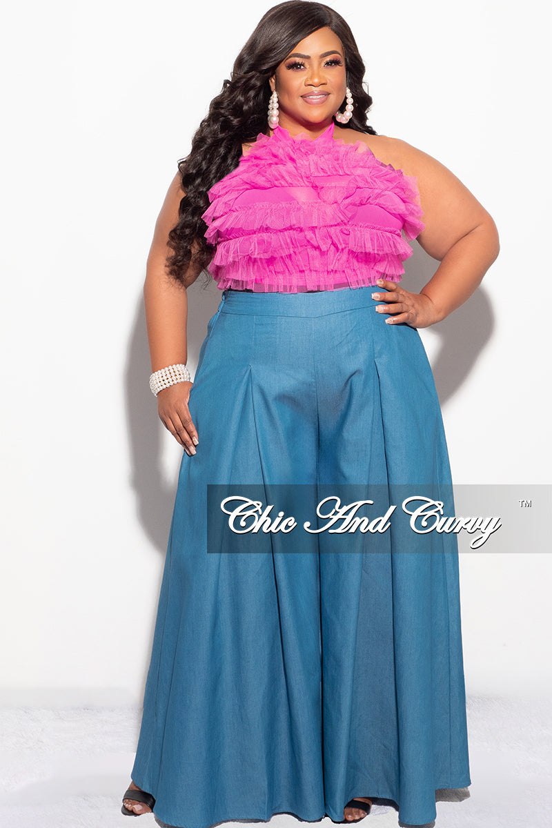 Final Sale Plus Size Wide Leg Pants in Light Denim