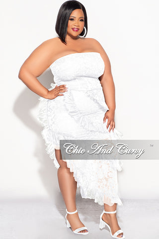 Final Sale Plus 2pc Lace Corset Top & Ruffle Skirt Set in White