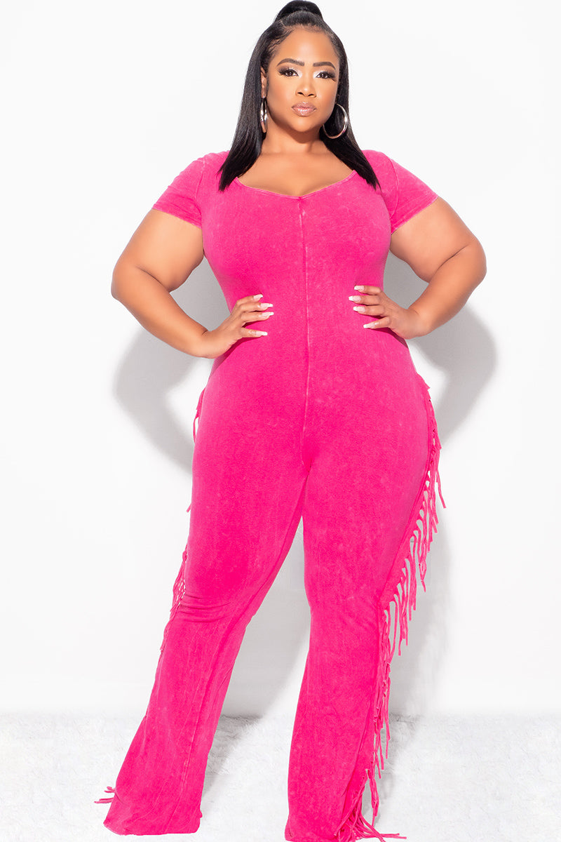 Final Sale Plus Size Fringe Jumpsuit in Fuchsia