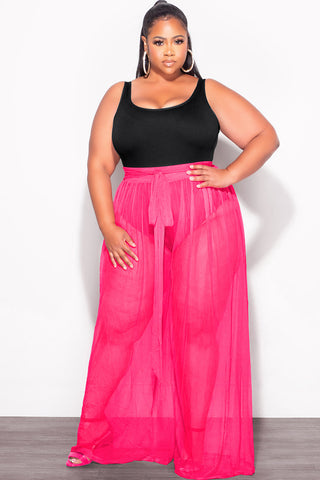 Final Sale Plus Size 2pc Sheer Duster and Pants Set in Fuchsia