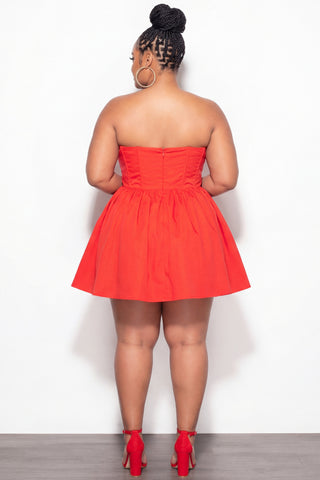 Final Sale Plus Size Poplin Mini Dress in Tomato Red