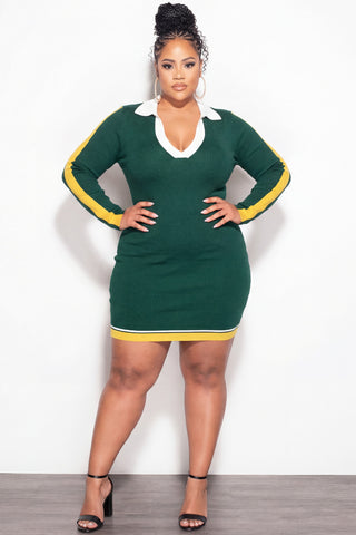 Final Sale Plus Size Knit Sweater Mini Dress in Green/combo